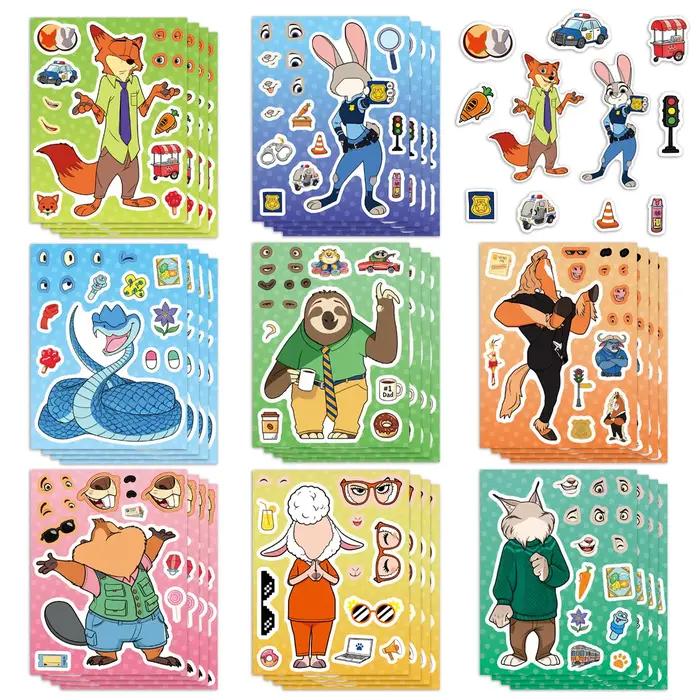 8/16 feuilles faire un visage Zootopia 2 Puzzle dessin animé autocollants bricolage Ryder Chase assembler