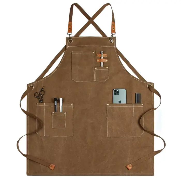Tablier de chef en cuir et toile pour homme, durable, bon marché, pour restaurant, barbier, serveuse