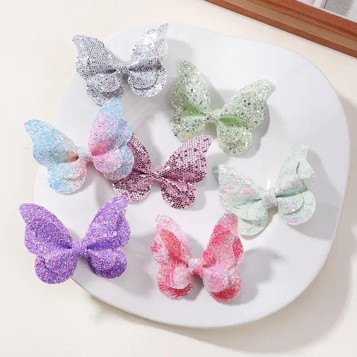 4 pièces filles mignon paillettes Double papillon pince à cheveux arc épingles à cheveux bricolage c