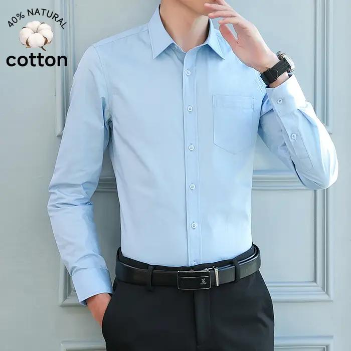 Chemise habillée décontractée bleue à manches longues pour homme