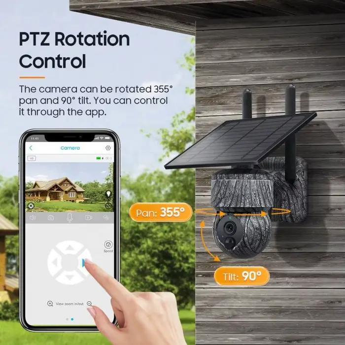 Caméra de suivi des sentiers sans fil à énergie solaire WIFI 4G, pièges avec alarme de vue en direct, détection humaine, caméra PTZ pour la chasse de sécurité à domicile
