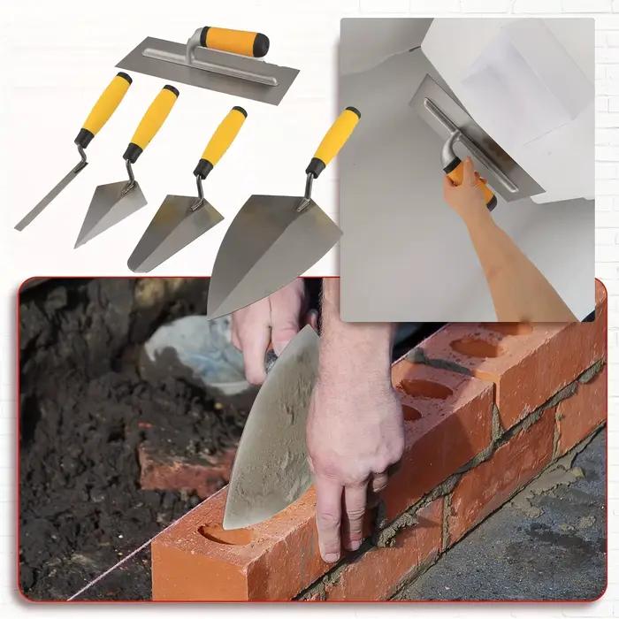 5 pièces Mason Set manche en bois en acier au carbone, truelle de maçonnerie, truelle de pointage, truelle margine