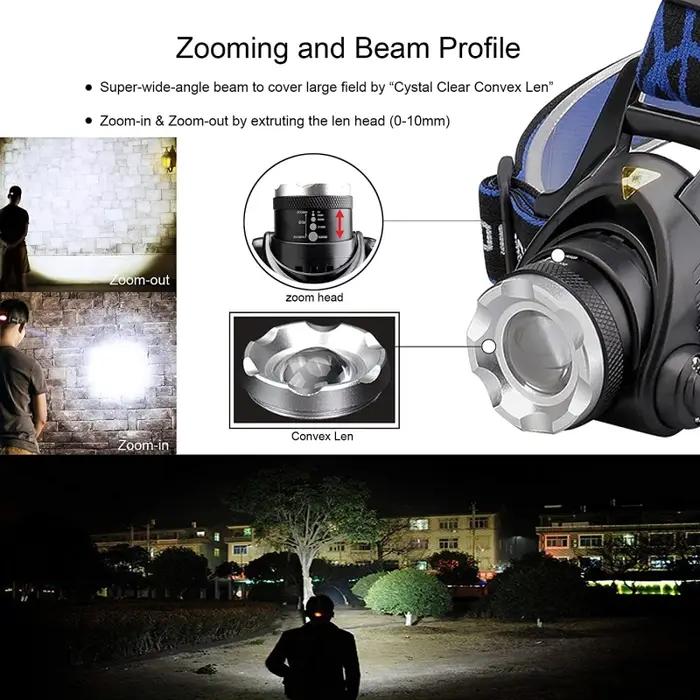 Lampe de Sauna LED Télescopique, Zoomable, Torche Extérieure, Étanche, Rechargeable, Pêche, Camping,