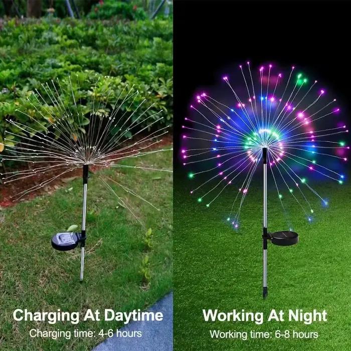 Feu d'artifice solaire LED, 1 pièce, fil de cuivre, guirlande lumineuse féerique de noël, lumière de