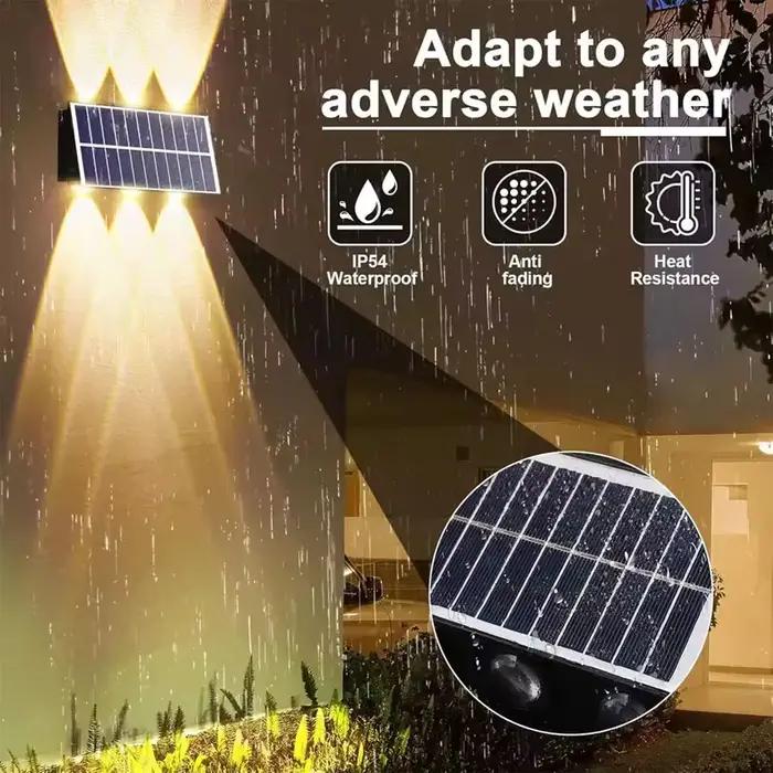 Lampe murale LED solaire étanche pour l'extérieur, projecteur supérieur et inférieur, lampadaire à é