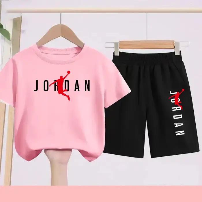 Ensemble robe et short d'été noir et blanc pour enfants, adapté aux enfants de 3 à 12 ans, avec moti