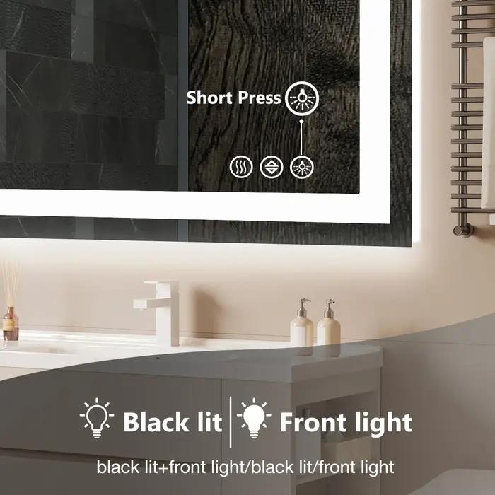 JHK 36 "x 24" miroir de vanité de salle de bain LED pour fonction de mémoire murale verre trempé ave