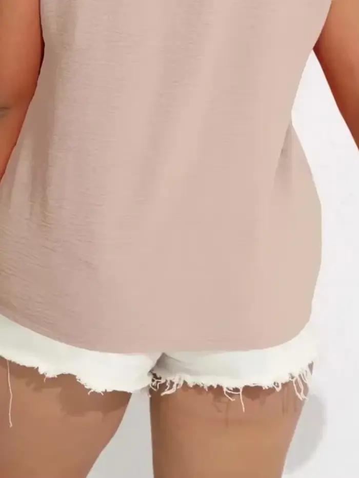 Chemisier uni à col en V pour femmes, grande taille 1XL-5XL, chemisier décontracté à manches courtes pour printemps et été, vêtements grande taille pour dames