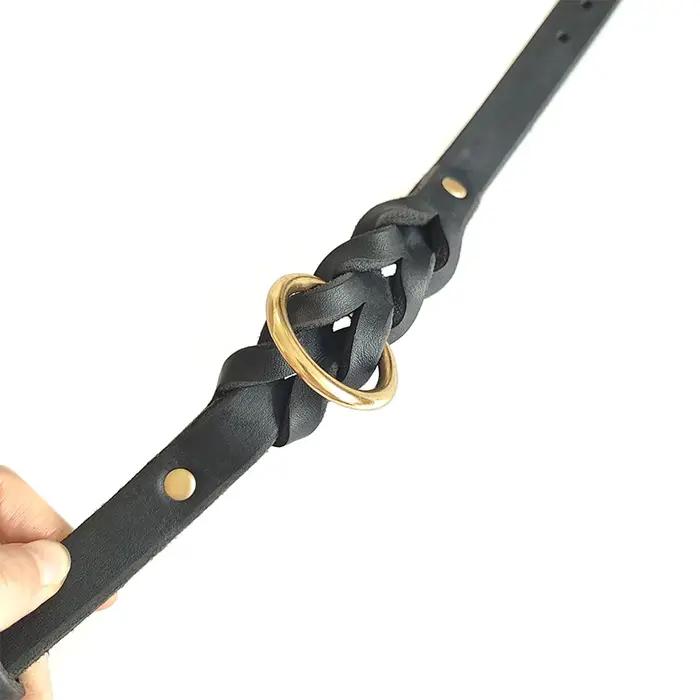 Collier pour chien de taille moyenne à grande en cuir véritable tressé