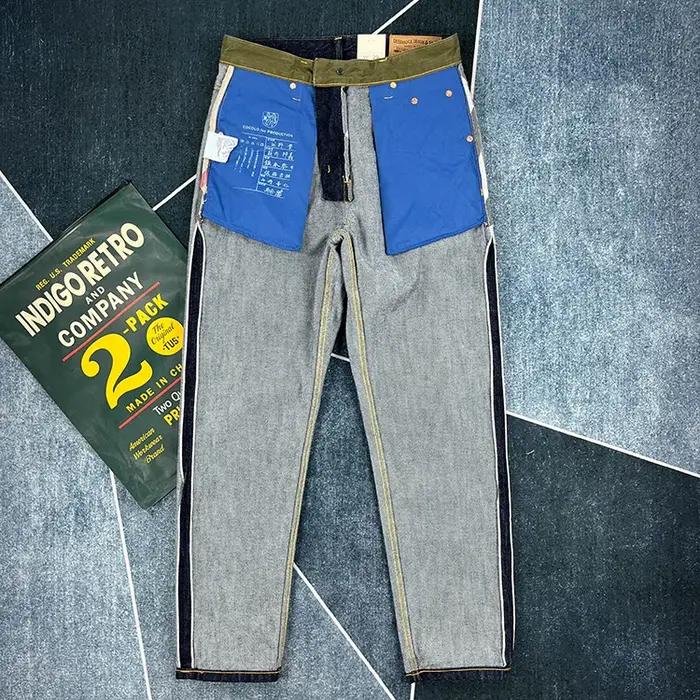 Jean Denim Rouge à Lisière pour Homme, Pantalon en Coton Indigo Brut, Lourd, Désillé, Mode Jeune Hom