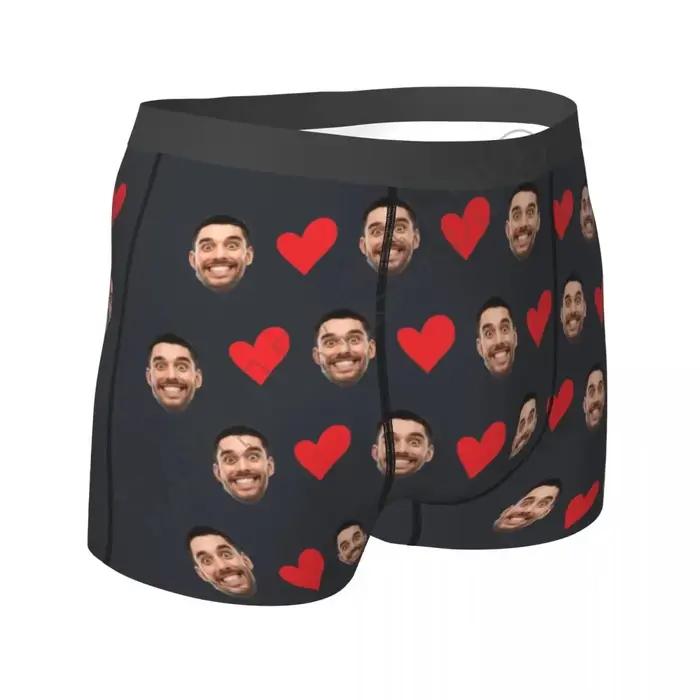 Boxer Personnalisé en Forme de Cœur avec Photo de Visage Pour Homme Occasions Spéciales Cadeau d'Anniversaire ou Fête des Pères