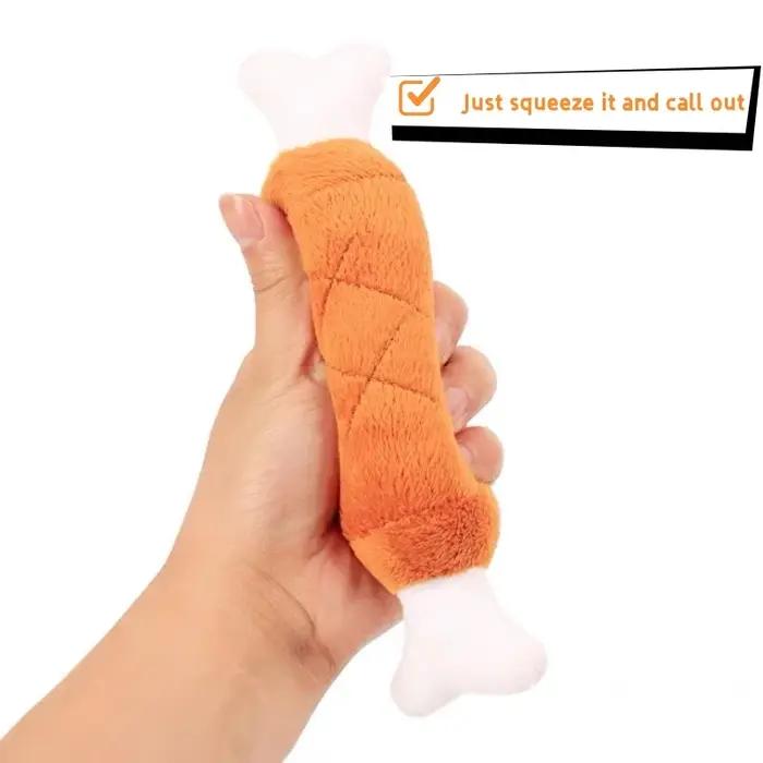 Lot de 3 jouets à mâcher en peluche douce et couineuse en forme de jambe de poulet pour chiens