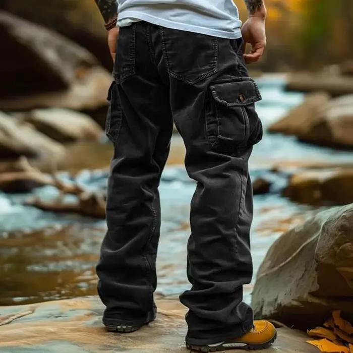 Pantalon cargo en velours côtelé rétro multi-poches pour chasse élégante - Trousers casual hommes