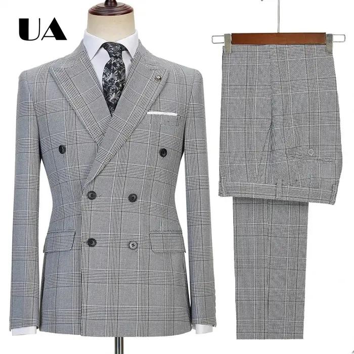 Ensemble de costume à carreaux d'affaires formel deux pièces veste pantalon XS-4XL dîner Banquet smoking ULBYANRY costum