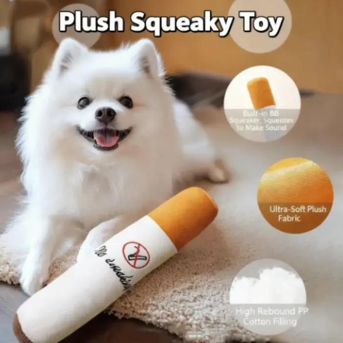 Jouet à mâcher interactif pour chien, en peluche, en forme de cigare, avec sonnette, résistant à la mastication, design cigarette factice pour jeu interactif