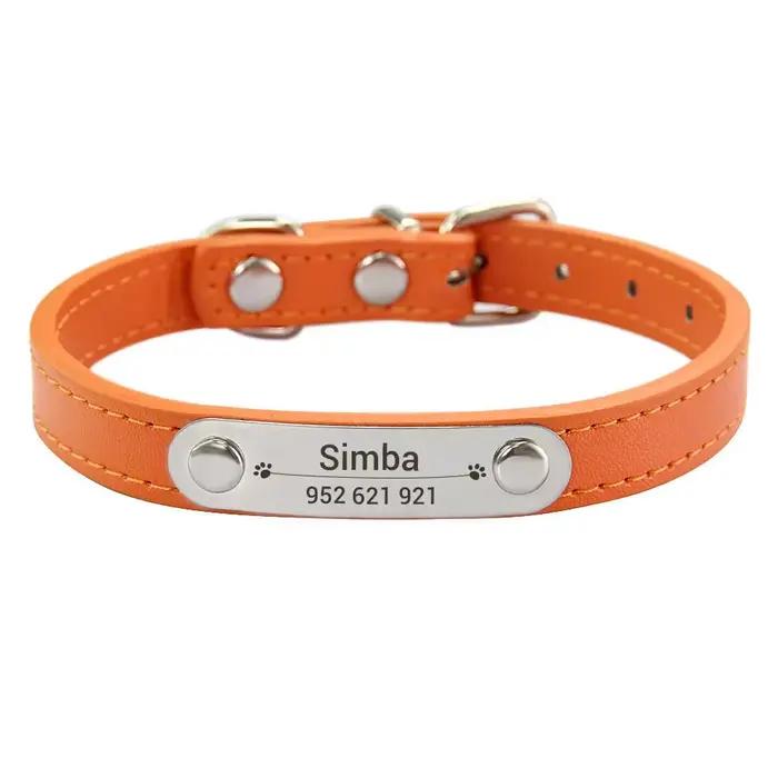 Collier de chien personnalisé avec nom sculpté, ID, Anti-perte, solide, en cuir PU, pour petits, moy
