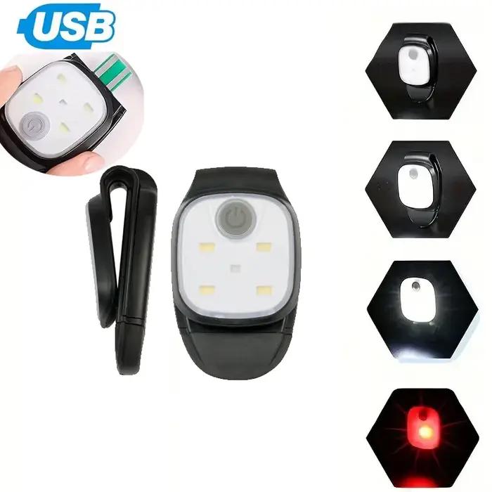 Lampe de poche à Clip LED, 4 Modes d'éclairage, Portable, Rechargeable par USB, feux d'avertissement de sécurité pour la marche nocturne et la pêche