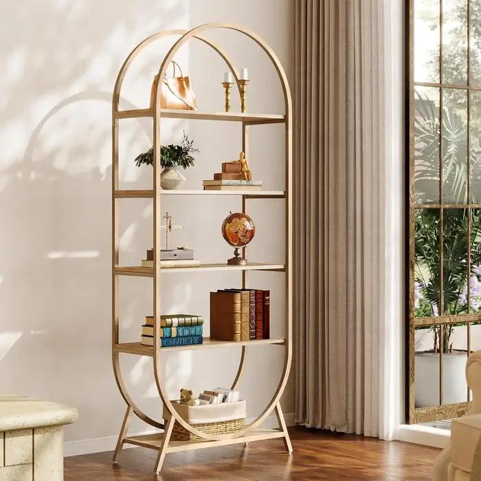 Bibliothèque bibliothèque arquée à 5 niveaux, étagères à livres ouvertes modernes de 70,8 pouces de