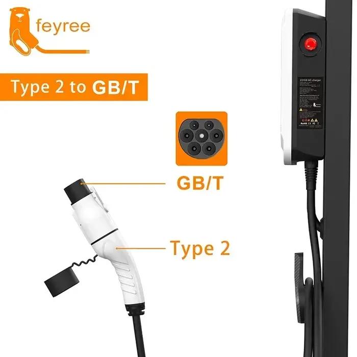 Feyree EV chargeur adaptateur Type2 vers GB/T convertisseur 32A 22KW 3P pour véhicule électrique Sta