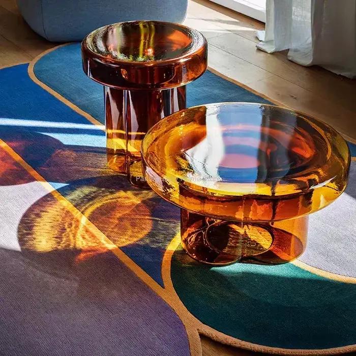Table basse en verre de luxe, lumière nordique, forme de pétale créative, combinaison de salon, meub
