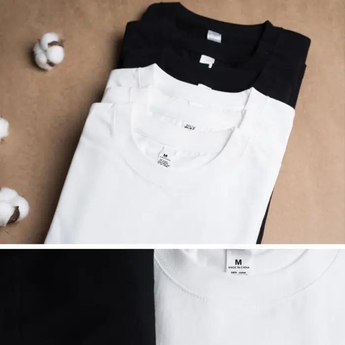 2 pièces 100% coton solide t-shirts hommes et femmes à manches courtes blanc t-shirts décontracté re