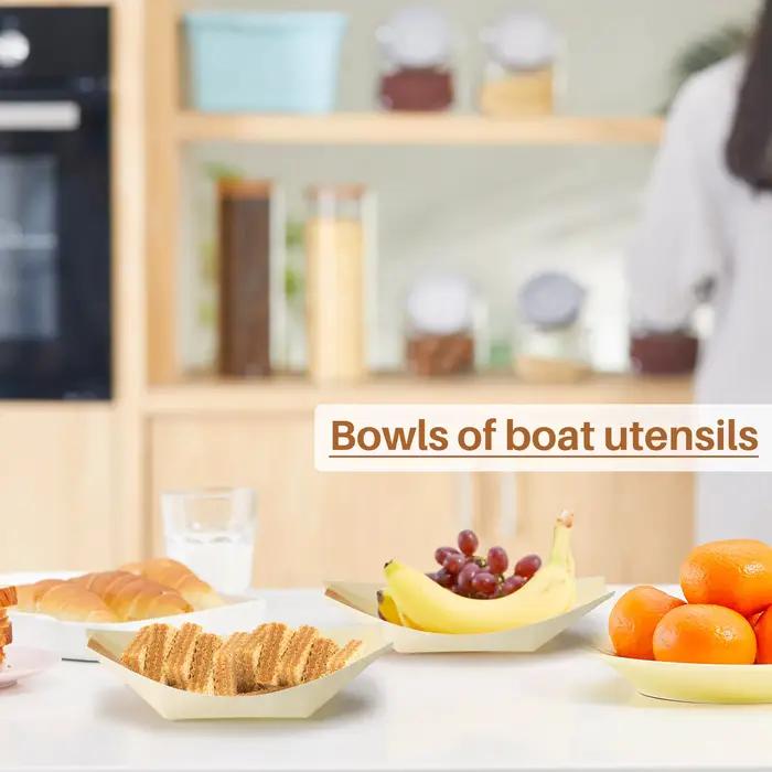 Bols à aliments en bois bionickel able, "bateau", 11 cm x 6.5 cm, 50 pièces