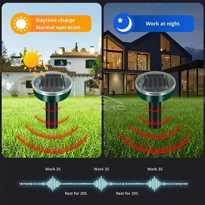 1/2/4/8 solaire alimenté Ultra sonique taupe antiparasitaire rongeur répulsif cour lampe extérieure