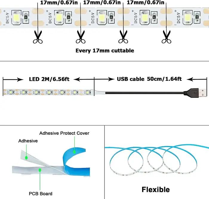 Bande lumineuse LED USB 2835, 5V DC, 1- 5m, lumière blanche chaude, éclairage de fond de télévision,
