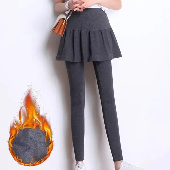 Femmes jupes plissées Leggings épaissi peluche hiver chaud pantalon thermique serré pantalon Leggins