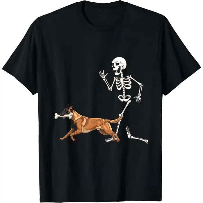 Drôle Halloween belge Malinois chien squelette t-shirts femmes Humor Streetwear t-shirt à manches co