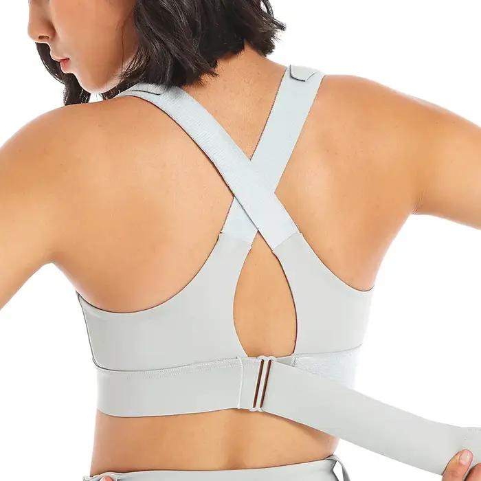 Soutien-gorge de sport pour femme, collant, haut court, yoga, fermeture éclair frontale, grande tail