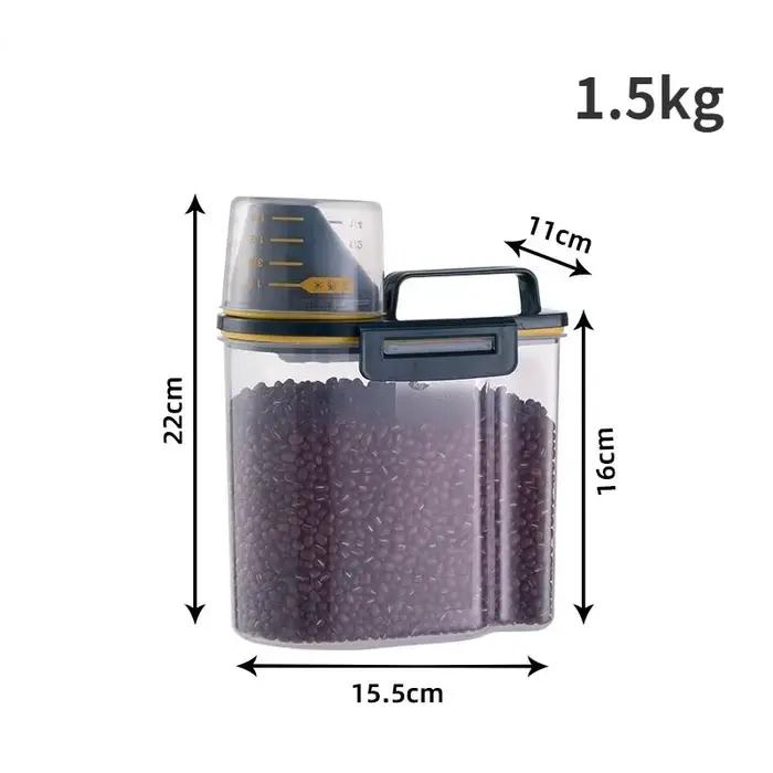 Seau de rangement en plastique pour chiens avec tasse graduée volume 1500g 2000g résistant à l'humidité pour la nourriture des animaux de compagnie