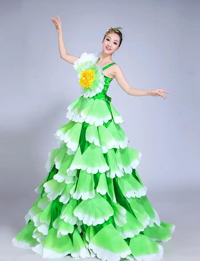 Robe de flamenco polyester avec pétales majestueux pour femmes styles chinois occasions spéciales danse moderne tricoté