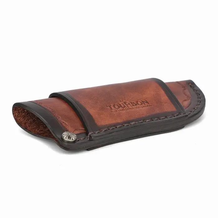 Tourbon-Fourreau de couteau pliant en cuir avec boucle de ceinture, couteau de chasse marron, housse