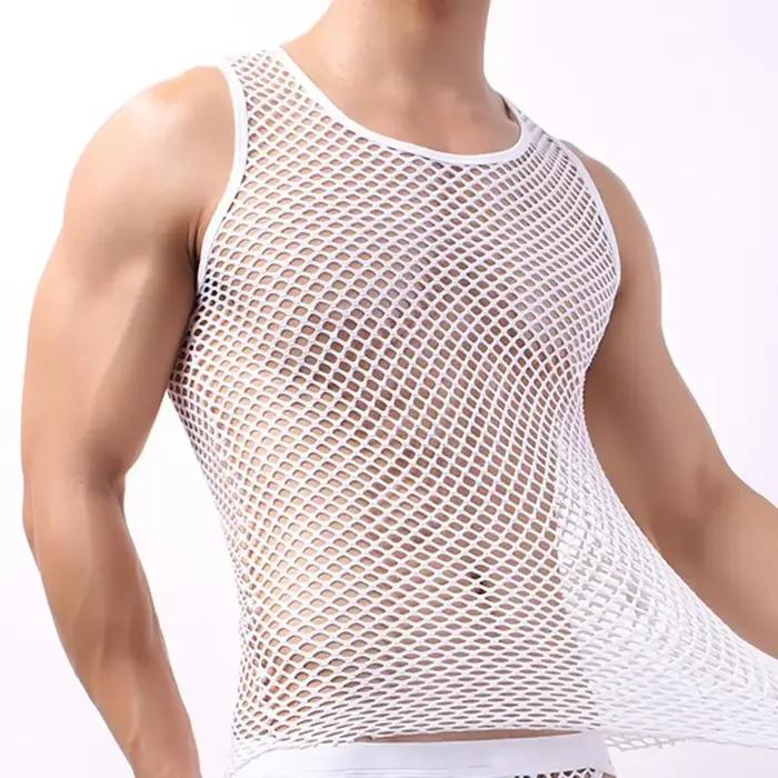 Débardeur transparent et sexy pour homme, hauts en polyester oxford université, style sportif, pour les quatre saisons, à la maison ou pour des occasions spéciales