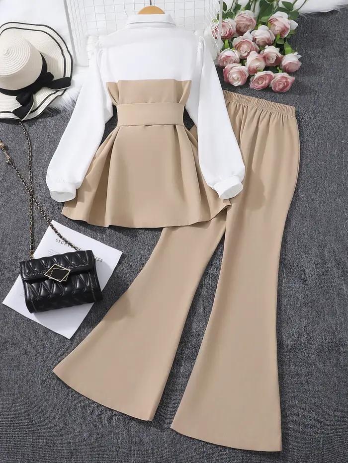Ensemble de vêtements pour adolescentes, manches longues, couleur unie, ceinture, costume pour enfant, décontracté, élégant, confortable, tenues pour filles de 13 à 16 ans, printemps automne