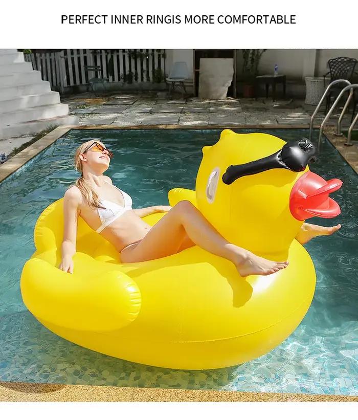 Lit flottant épais pour piscine, matelas pneumatique, hamac d'eau, grand canard jaune gonflable en P