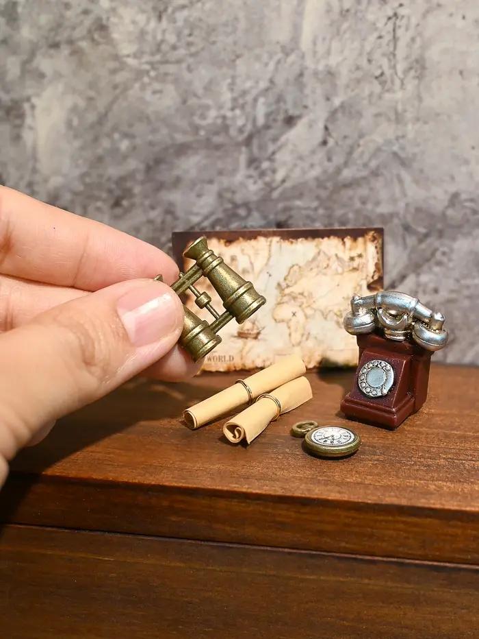 Ornements miniatures de chasse au trésor, téléphone miniature, carte de chasse au trésor miniature, télescope miniature, adaptés aux dioramas, maisons miniatures, décors de maisons de poupées, accesso