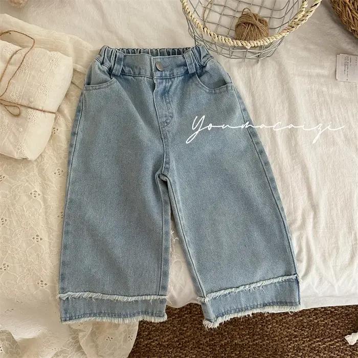 deer jonmi 2025 Nouvelle Collection Printemps – Jeans Décontractés Amples pour Tout-Petits et Enfants, Style Coréen, Pantalons Droits en Denim Chic pour Bébés Filles, Pantalons pour Enfants