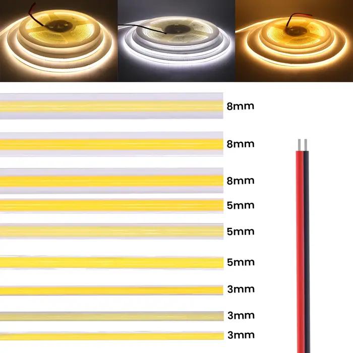 Bande lumineuse LED COB 5V, 320 diodes/m, bande Flexible haute densité, 3mm 5mm 8mm de largeur, ruba