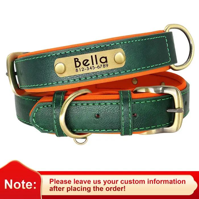 Collier pour chien avec plaque signalétique en cuir PU personnalisé, colliers pour chiens rembourrés