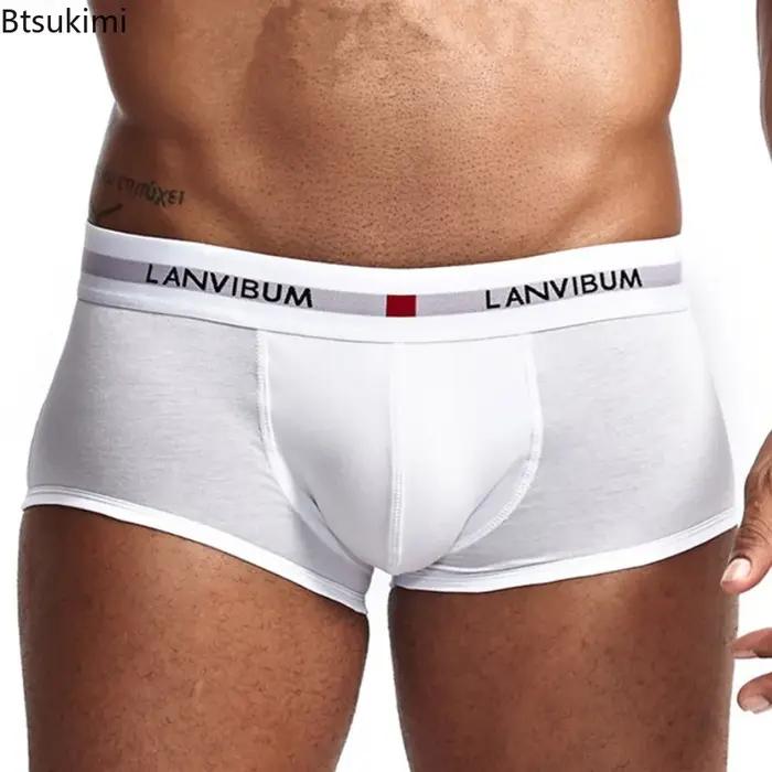 Nouveaux Boxers Homme 2026 – Sous-vêtements en Coton Respirant à Taille Basse avec Poche U Convexe, Couleur Unie