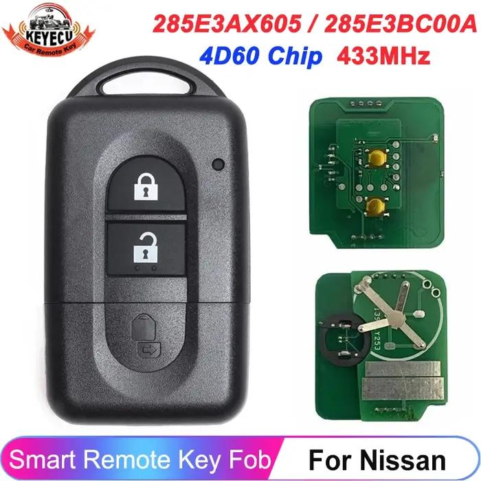 Clé de voiture sans clé KEYECU 285E34X00A 285E3EB30A pour Nissan X-trail Qashqai Pathfinder Micra Juke NV200 433MHz puce