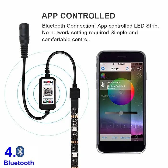 Contrôleur intelligent Bluetooth APP RGB pour DC 5V 12V 24V 4 broches 5050 2835 RGB LED bande lumine