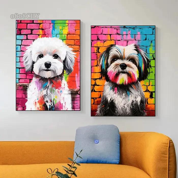 Affiches d'art de chien de graffiti coloré