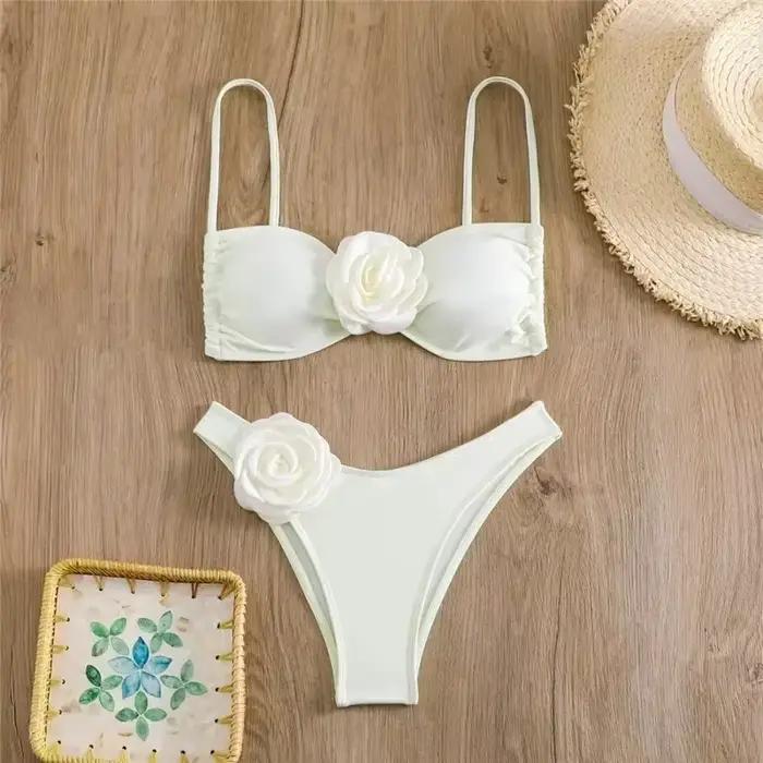 Sexy fleur maillot de bain bandeau string Bikini femmes à lacets maillots