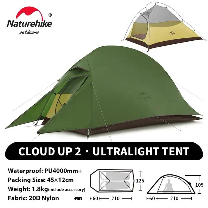 Tente de trekking Naturehike Cloud Up 1-2-3 ultralégère et étanche pour 2 personnes aventures en plein air camping randonnée et trekking