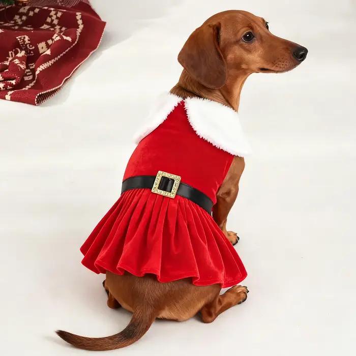 Robe de Noël pour Chien En Velours Côtelé, Costume de Fête, Tenue Cosplay Hivernale Pour Chiens Occasions Spéciales