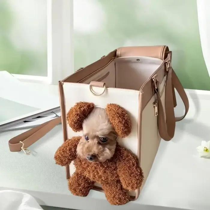 Sac de transport pour petits chiens ou chats en cuir souple avec fenêtre de vision et clip de laisse pour déplacements sûrs et élégants