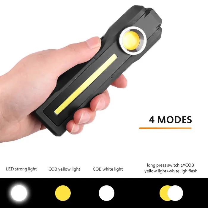Lampe de travail magnétique à large faisceau COB, portable, aste par USB, 4 modes d'éclairage, torch